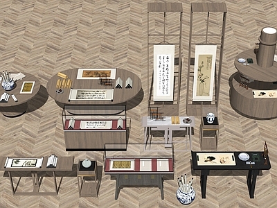 新中式文艺文化展厅展柜 书法文案展示厅