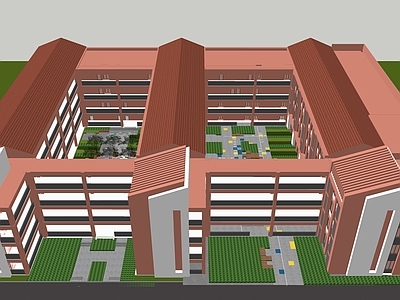 现代教育校园景观 校园景观 方块景观方案 校园建筑