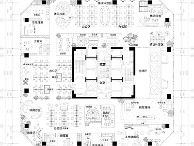 开放办公室 总部办公平面设计 灵活办公 总经理 前厅接待 休闲沙发