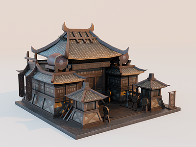 中式古建筑 古代建筑 古代军营 古代校场