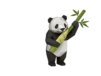 低多边形风格雕塑 动物 熊猫