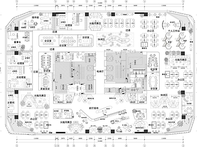 整体办公空间 2000㎡办公 平面方案图 休闲接待 董事长办公室 总经理办公室