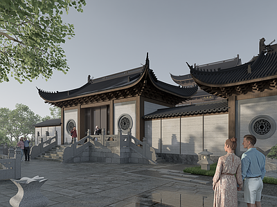 新中式古建筑 新中式古建筑 寺庙山门 寺庙入口