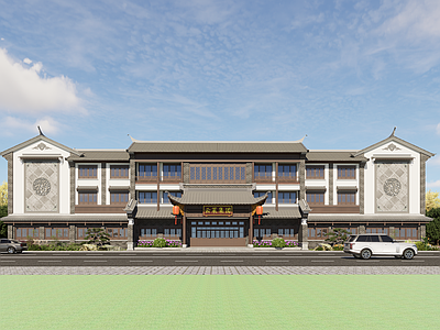 新中式企业总部 展览 古建筑 石雕 3层