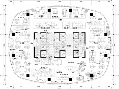 整体办公空间 创意办公平面方案 科技感办公设计 休闲区 茶水咖啡吧 电话亭