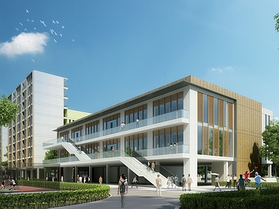 现代主义学校外观 教学楼 学校