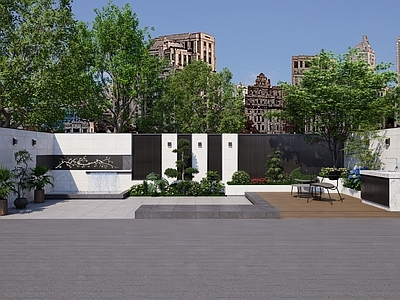 现代简约别墅庭院 庭院 花园
