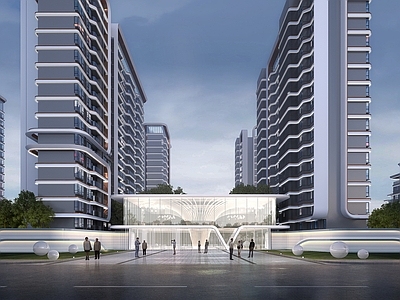 现代主义小高层住宅楼 现代小区大门
