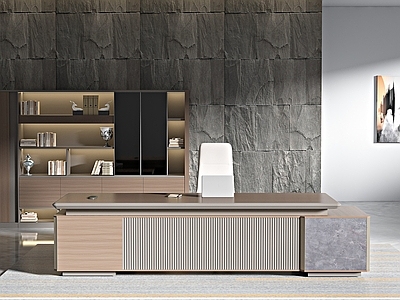 意式极简经理办公室 现代简约办公桌 总裁台空间 高管桌空间 老板桌 大班台
