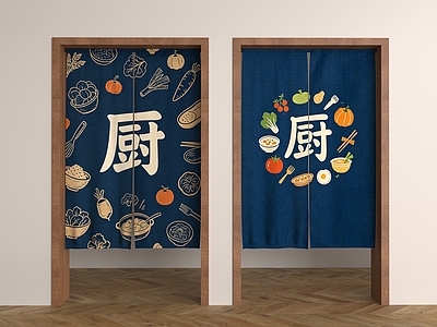 日式窗帘 厨房门帘 蓝色门帘