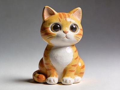 复古可爱风雕塑摆件 橘猫 雕塑 美陈 AI渲染 摆件