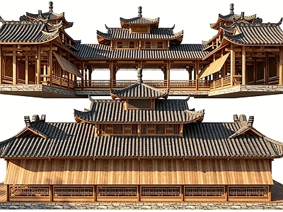 中式娱乐建筑 中式古建寺庙亭台 古风木质凉亭 中式亭台楼阁 仿古寺院建筑 中式庭院古建