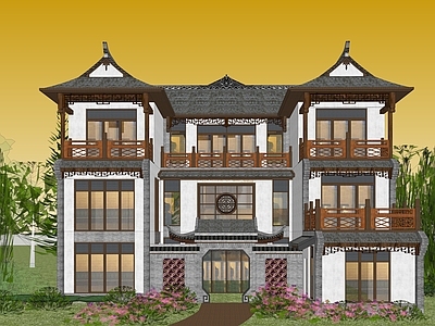 新中式独栋别墅 自建房 别墅 中式 住宅 乡村