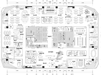 开放办公室 未来灵活办公空间 平面方案设计图纸 沙发休闲区 大会议室 总经理室