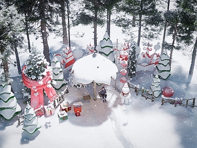 圣诞主题景观圣诞美陈 雪村美陈装饰 营地雪景装饰 圣诞雪屋 圣诞节 秋千美陈装饰