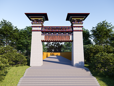 藏式建筑风格入口大门 藏式风格入口大门 藏式景区入口大门 新藏式入口大门 新中式入口大门 民主特色入口大门
