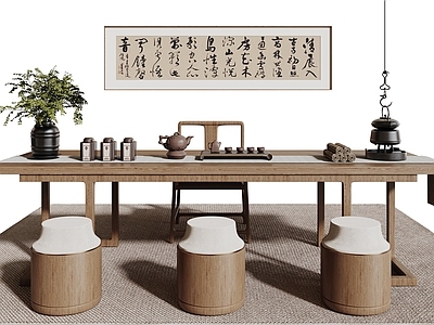 新中式茶桌椅 新中式茶桌椅 茶桌 茶具 实木茶桌椅组合
