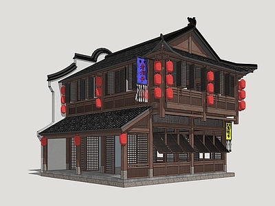 中式餐饮建筑 商业建筑 古建商业建筑 古街商业建筑