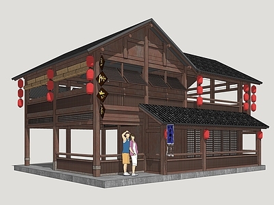 中式餐饮建筑 古街商业建筑 滨水商业建筑 乡村民俗建筑