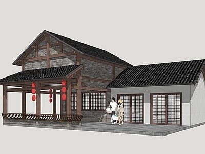 新中式民宿建筑 乡村民居 滨水商业建筑 乡村商业街 民俗商业建筑