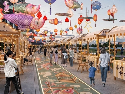 新中式文旅美陈 市集外摆 节庆集市业态策划 摆摊小吃街氛围 新中式集市街区 城市市集
