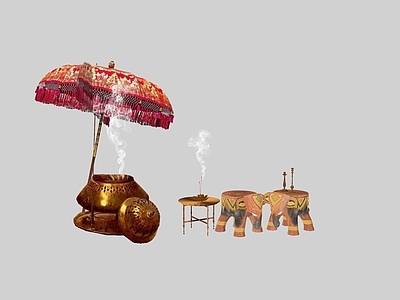 东南亚传统风格摆件组合 民族装饰 装饰伞 香炉 装饰组合
