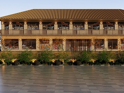 新中式餐饮建筑 院子围栏门庭 民宿外观农庄 绿植院子 自建房外观 庭院农庄