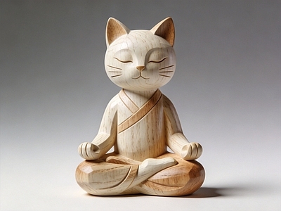 禅意雕塑摆件 木雕 小猫 瑜伽 冥想 摆件