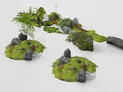 禅意庭院小品 庭院造型微地形 石头植物组合