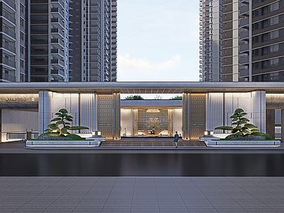 新中式入口大门 入口大门 现代景观大门