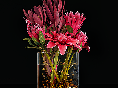 极简花艺 红色花艺摆件