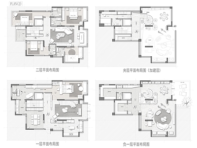 别墅 460平下叠别墅 平面图 彩平图