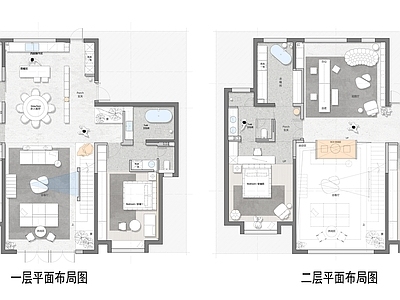 别墅 340平复式 平面图 彩平图