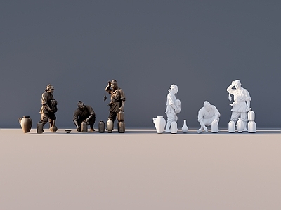 新中式摆件组合 古代人文雕塑 古代人物雕塑 制瓷雕塑