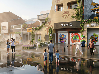 复古潮流融合风商业街 外立面改造 乡村民房 店招 创意 经营