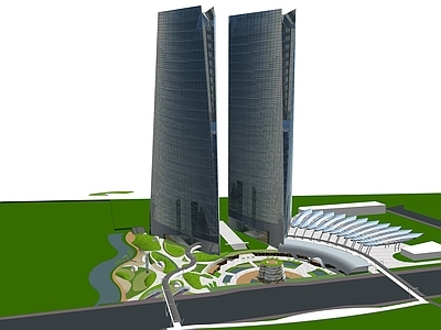 现代主义商业综合体景观 商业建筑 景观广场 景观廊架 天桥