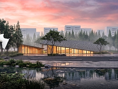 新中式游客中心 水景建筑 驿站 湖岸建筑 滨水景观
