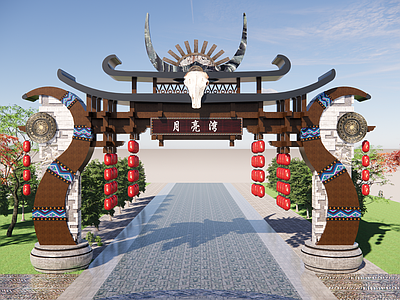 新中式入口大门 壮族乡村入口大门 创意壮族乡村大门 美丽乡村大门 壮族创意大门
