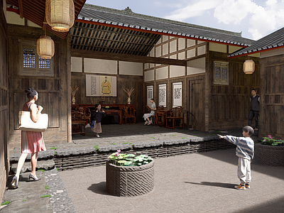 中式博物馆 古建筑 艺术厅