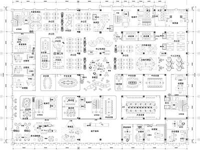 整体办公空间 总部办公平面图纸 咖啡吧 茶歇休闲区 大会议室 休闲讨论区