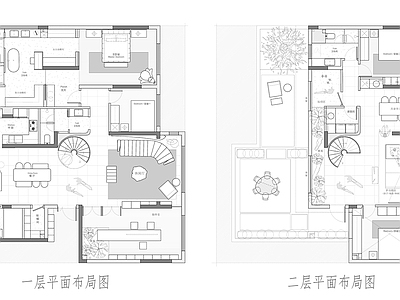 别墅 285平复式方案 平面图 方案图