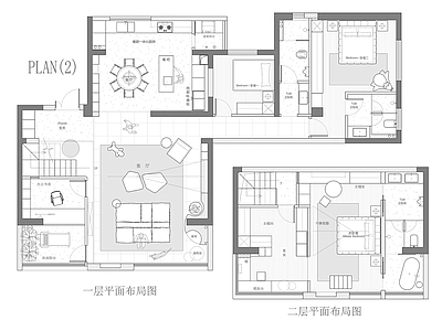 别墅 216平复式方案 方案图 平面图