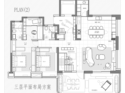 别墅 330平复式方案 平面图 方案图