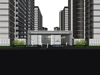 现代主义小区建筑 入口 大门 廊架