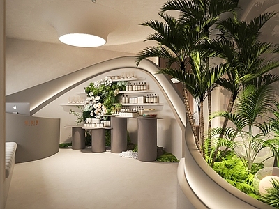 奶油风化妆品店 SPA植物 植物美陈 SPA大厅 SPA大堂 精油区