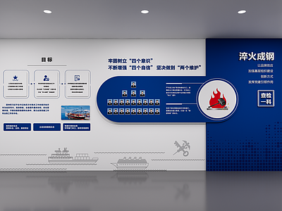 现代简约党建展厅 蓝色简约文化墙