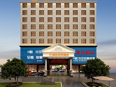 欧式酒店外观 酒店外观门头 高端酒店门头 酒店门厅汽车 酒店亮化 大厦门头外观