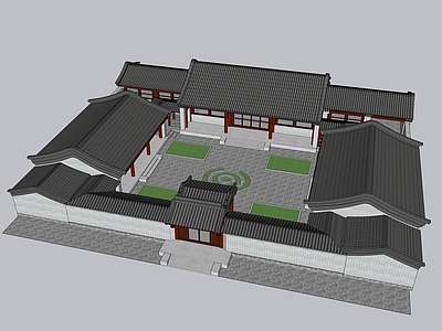 中式四合院 景区服务中心 中式四合院 办公区 文化中心 村委大院