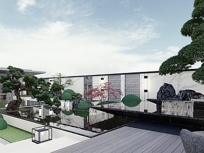 新中式别墅庭院 新中式庭院 新中式水景 新中式门头 新中式亭子 新中式景墙