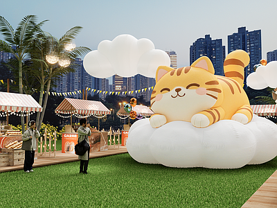 童趣商业景观风格IP形象 网红露营打卡地 网红露营户外市集 猫咪主题网红街区 网红商场市集店铺 猫咪动物主题装饰